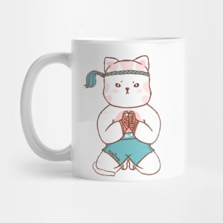 cute fighter cat muay thai boxing, wai kru Mug